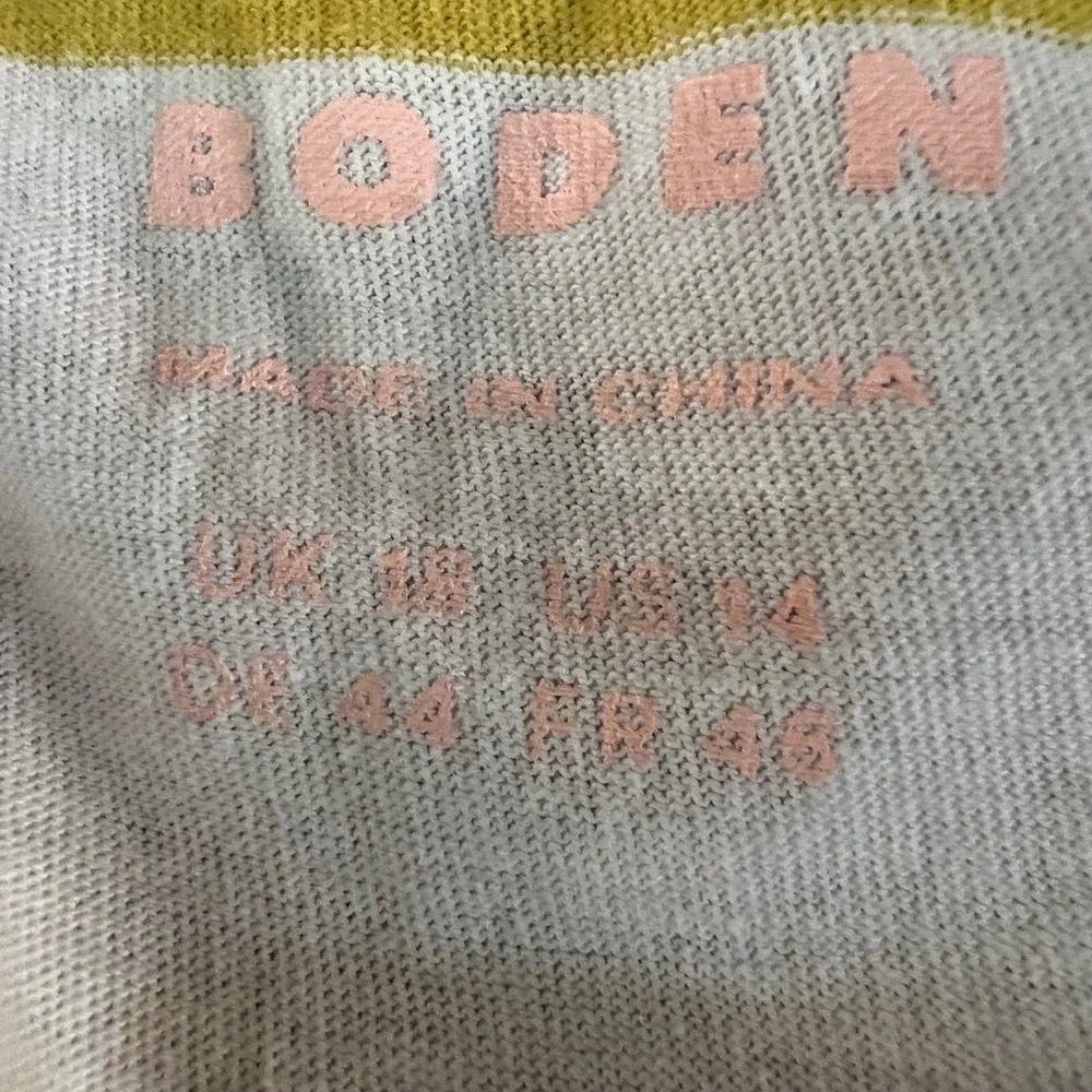 Boden Yellow White Cotton‎ Striped Long Sleeve Crew Neck T-Shirt Size 14